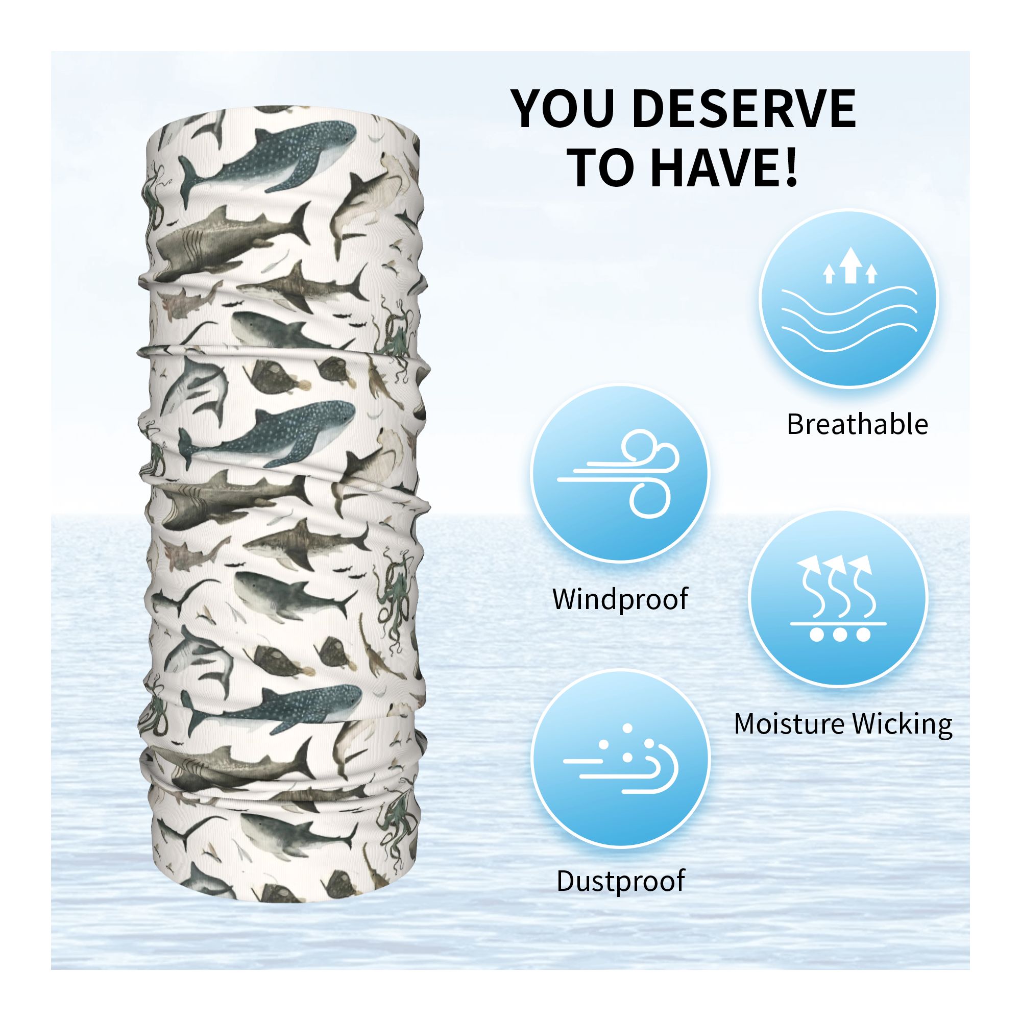 Shark Ocean Animal Sharks Band - Neck Gaiter Face Cover บทวิจารณ์และราคา